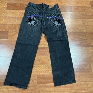 Vintage Russo Black Denim Purple Trim Underground Streetwear Jeans Men's 36 x 34